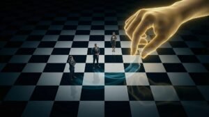 Banner do livro As 33 Estratégias de Guerra de Robert Greene, mostrando um tabuleiro de xadrez com pessoas.