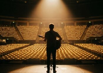 Banner do livro O Contador de Histórias de Dave Grohl, mostrando um microfone vintage com uma luz quente, com o texto: Uma Vida de Rock, Resiliência e Paixão.