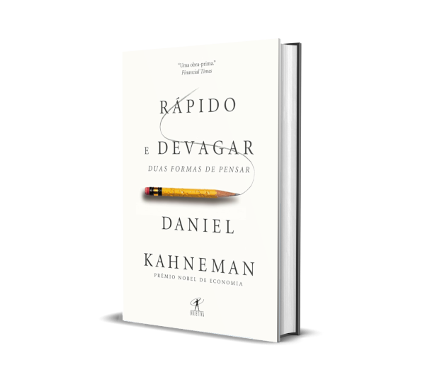 Mockup 3D do livro Rápido e Devagar de Daniel Kahneman.