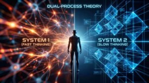 Banner do livro Rápido e Devagar de Daniel Kahneman, mostrando duas faces de um cérebro, uma rápida e outra lenta.
