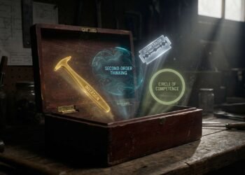 Banner do livro The Great Mental Models, mostrando uma treliça de modelos mentais conectando diferentes áreas do conhecimento.