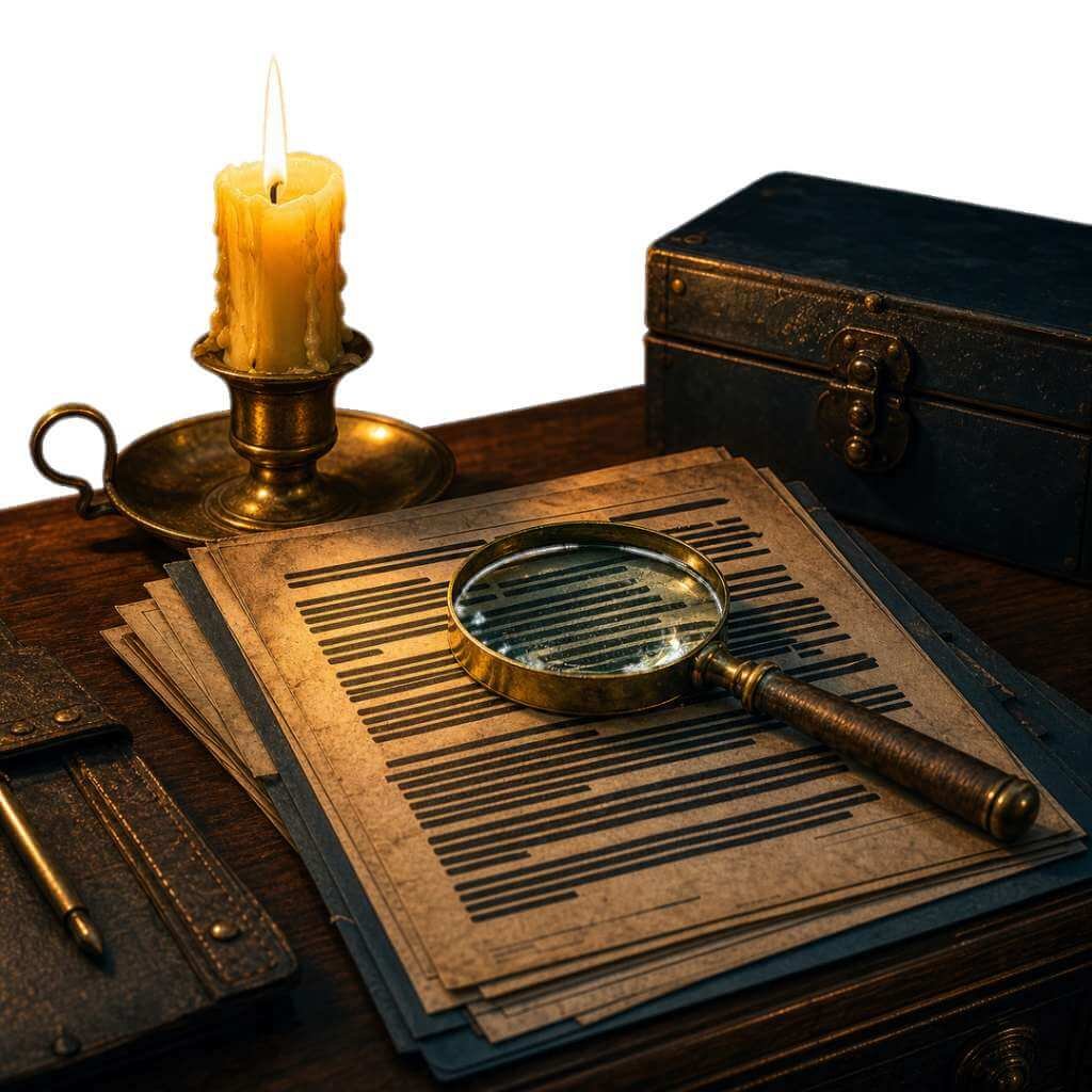 Composição artística de uma vela iluminando documentos secretos, simbolizando a ciência desvendando os segredos da área 51.