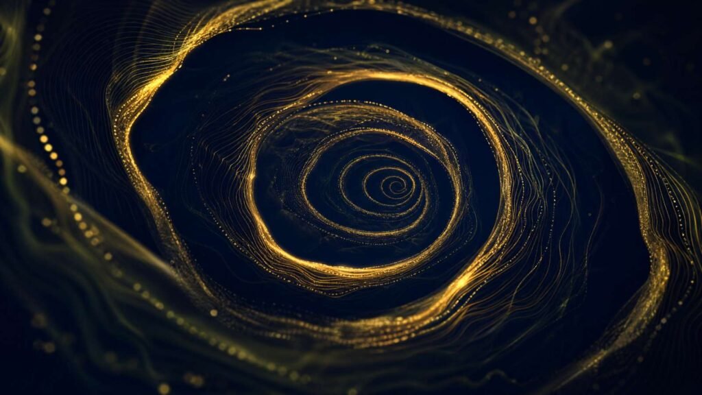 Ondas sonoras em espiral que nunca se resolvem, representando a arquitetura musical e o verdadeiro significado, Bad, U2. Uma tensão contínua sem resolução emocional.