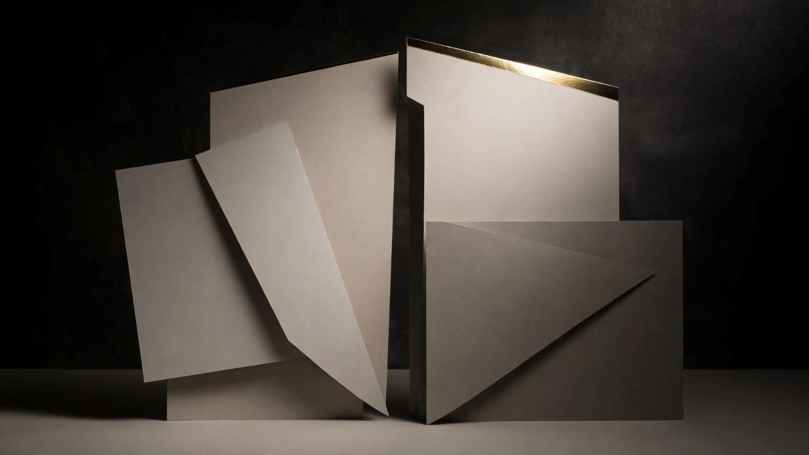 Composição abstrata de formas de papel recortado sobre fundo neutro