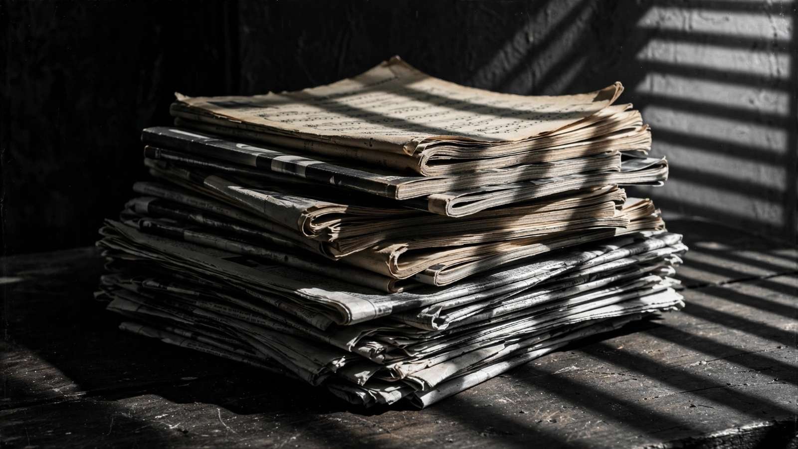 Pilha de revistas e jornais musicais impressos com páginas amareladas e texto ilegível